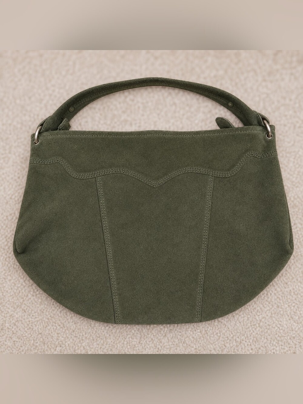 Vintage Lucky Brand Olive Green 100% Suede Leather Hobo Shoulder Bag